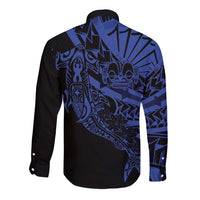 Blue Marquesas Islands Long Sleeve Button Shirt Marquesan Matatiki Hammerhead Shark Patutiki - Polynesian Pride