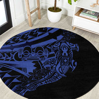 Blue Marquesas Islands Round Carpet Marquesan Matatiki Hammerhead Shark Patutiki - Polynesian Pride