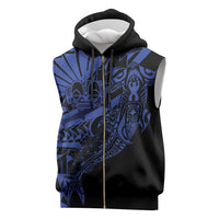 Blue Marquesas Islands Sleeveless Zip Hoodie Marquesan Matatiki Hammerhead Shark Patutiki - Polynesian Pride