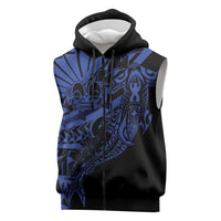 Blue Marquesas Islands Sleeveless Zip Hoodie Marquesan Matatiki Hammerhead Shark Patutiki LT14 Blue - Polynesian Pride