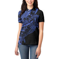 Blue Marquesas Islands Women Polo Shirt Marquesan Matatiki Hammerhead Shark Patutiki - Polynesian Pride