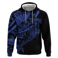Blue Marquesas Islands Zip Hoodie Marquesan Matatiki Hammerhead Shark Patutiki - Polynesian Pride