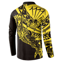 Yellow Marquesas Islands Button Sweatshirt Marquesan Matatiki Hammerhead Shark Patutiki - Polynesian Pride