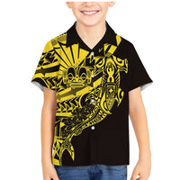 Yellow Marquesas Islands Family Matching Mermaid Dress and Hawaiian Shirt Marquesan Matatiki Hammerhead Shark Patutiki - Polynesian Pride