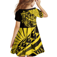 Yellow Marquesas Islands Family Matching Off Shoulder Maxi Dress and Hawaiian Shirt Marquesan Matatiki Hammerhead Shark Patutiki - Polynesian Pride