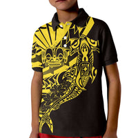 Yellow Marquesas Islands Kid Polo Shirt Marquesan Matatiki Hammerhead Shark Patutiki - Polynesian Pride