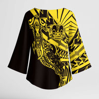 Yellow Marquesas Islands Kimono Sleeve Blouse Marquesan Matatiki Hammerhead Shark Patutiki - Polynesian Pride