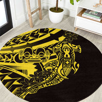 Yellow Marquesas Islands Round Carpet Marquesan Matatiki Hammerhead Shark Patutiki - Polynesian Pride