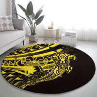 Yellow Marquesas Islands Round Carpet Marquesan Matatiki Hammerhead Shark Patutiki - Polynesian Pride