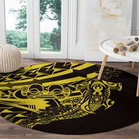 Yellow Marquesas Islands Round Carpet Marquesan Matatiki Hammerhead Shark Patutiki - Polynesian Pride