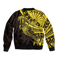 Yellow Marquesas Islands Sleeve Zip Bomber Jacket Marquesan Matatiki Hammerhead Shark Patutiki - Polynesian Pride