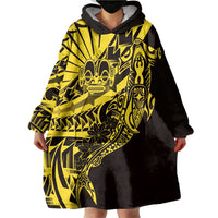 Yellow Marquesas Islands Wearable Blanket Hoodie Marquesan Matatiki Hammerhead Shark Patutiki - Polynesian Pride