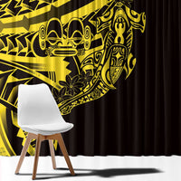 Yellow Marquesas Islands Window Curtain Marquesan Matatiki Hammerhead Shark Patutiki - Polynesian Pride