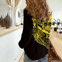 Yellow Marquesas Islands Women Casual Shirt Marquesan Matatiki Hammerhead Shark Patutiki - Polynesian Pride