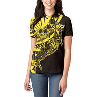 Yellow Marquesas Islands Women Polo Shirt Marquesan Matatiki Hammerhead Shark Patutiki - Polynesian Pride