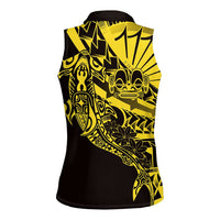 Yellow Marquesas Islands Women Sleeveless Polo Shirt Marquesan Matatiki Hammerhead Shark Patutiki - Polynesian Pride