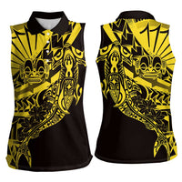 Yellow Marquesas Islands Women Sleeveless Polo Shirt Marquesan Matatiki Hammerhead Shark Patutiki - Polynesian Pride