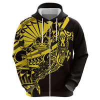 Yellow Marquesas Islands Zip Hoodie Marquesan Matatiki Hammerhead Shark Patutiki - Polynesian Pride