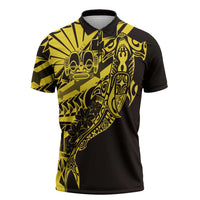 Yellow Marquesas Islands Zipper Polo Shirt Marquesan Matatiki Hammerhead Shark Patutiki - Polynesian Pride