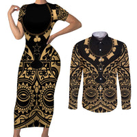Austral Islands Couples Matching Short Sleeve Bodycon Dress and Long Sleeve Button Shirt Tuhaa Pae Penu Stars Necklace Gold - Polynesian Pride