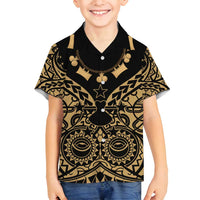 Austral Islands Family Matching Off Shoulder Short Dress and Hawaiian Shirt Tuhaa Pae Penu Stars Necklace Gold - Polynesian Pride