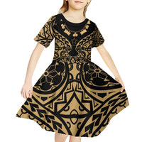 Austral Islands Kid Short Sleeve Dress Tuhaa Pae Penu Stars Necklace Gold - Polynesian Pride