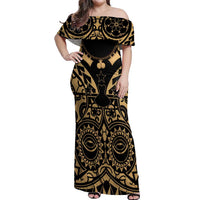 Austral Islands Off Shoulder Maxi Dress Tuhaa Pae Penu Stars Necklace Gold LT14 Women Gold - Polynesian Pride