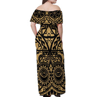 Austral Islands Off Shoulder Maxi Dress Tuhaa Pae Penu Stars Necklace Gold LT14 - Polynesian Pride