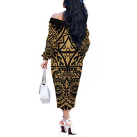 Austral Islands Off The Shoulder Long Sleeve Dress Tuhaa Pae Penu Stars Necklace Gold LT14 - Polynesian Pride