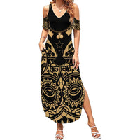 Austral Islands Summer Maxi Dress Tuhaa Pae Penu Stars Necklace Gold LT14 Women Gold - Polynesian Pride