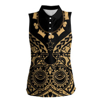 Austral Islands Women Sleeveless Polo Shirt Tuhaa Pae Penu Stars Necklace Gold - Polynesian Pride