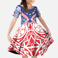 Austral Islands Family Matching Off The Shoulder Long Sleeve Dress and Hawaiian Shirt Tuhaa Pae Penu Stars Necklace Red - Polynesian Pride