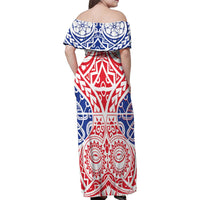 Austral Islands Family Matching Off Shoulder Maxi Dress and Hawaiian Shirt Tuhaa Pae Penu Stars Necklace Red - Polynesian Pride