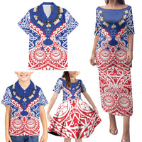 Austral Islands Family Matching Puletasi and Hawaiian Shirt Tuhaa Pae Penu Stars Necklace Red - Polynesian Pride