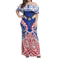 Austral Islands Off Shoulder Maxi Dress Tuhaa Pae Penu Stars Necklace Red LT14 Women Red - Polynesian Pride
