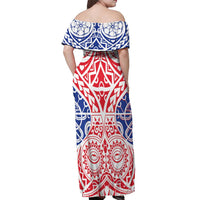 Austral Islands Off Shoulder Maxi Dress Tuhaa Pae Penu Stars Necklace Red LT14 - Polynesian Pride