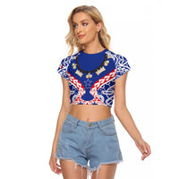 Austral Islands Raglan Cropped T Shirt Tuhaa Pae Penu Stars Necklace Red LT14 Female Red - Polynesian Pride