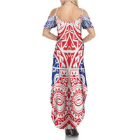 Austral Islands Summer Maxi Dress Tuhaa Pae Penu Stars Necklace Red LT14 - Polynesian Pride
