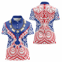 Austral Islands Women Polo Shirt Tuhaa Pae Penu Stars Necklace Red - Polynesian Pride