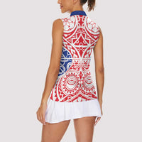 Austral Islands Women Sleeveless Polo Shirt Tuhaa Pae Penu Stars Necklace Red LT14 - Polynesian Pride