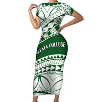 Personalised Samoa Faleata College Short Sleeve Bodycon Dress Samoan Pattern LT14 Long Dress Green - Polynesian Pride