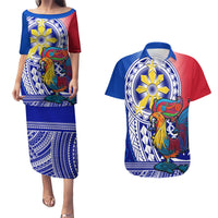 Personalised Philippines Couples Matching Puletasi Dress and Hawaiian Shirt Filipino Sarimanok With Polynesian Tattoo LT14 Blue - Polynesian Pride