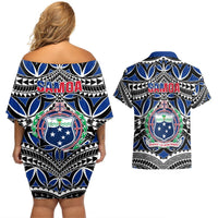 Samoa 685 Couples Matching Off Shoulder Short Dress and Hawaiian Shirt Samoan Coat Of Arms Simple Style LT14 - Polynesian Pride