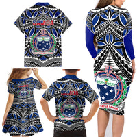 Samoa 685 Family Matching Long Sleeve Bodycon Dress and Hawaiian Shirt Samoan Coat Of Arms Simple Style LT14 - Polynesian Pride