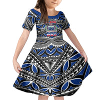 Samoa 685 Family Matching Tank Maxi Dress and Hawaiian Shirt Samoan Coat Of Arms Simple Style LT14 Daughter's Dress Blue - Polynesian Pride