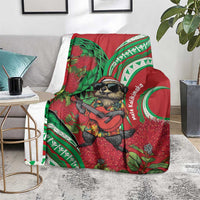 Mele Kalikimaka Hawaii Blanket Mongoose Santa With Ohia Lehua LT14 - Polynesian Pride