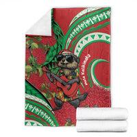 Mele Kalikimaka Hawaii Blanket Mongoose Santa With Ohia Lehua LT14 - Polynesian Pride