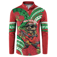 Mele Kalikimaka Hawaii Button Sweatshirt Mongoose Santa With Ohia Lehua LT14 Red - Polynesian Pride