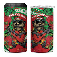 Mele Kalikimaka Hawaii 4 in 1 Can Cooler Tumbler Mongoose Santa With Ohia Lehua