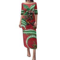 Mele Kalikimaka Hawaii Family Matching Puletasi and Hawaiian Shirt Mongoose Santa With Ohia Lehua